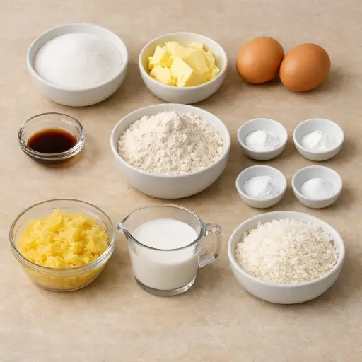 Ingredients for Coconut Pineapple Delight Cake