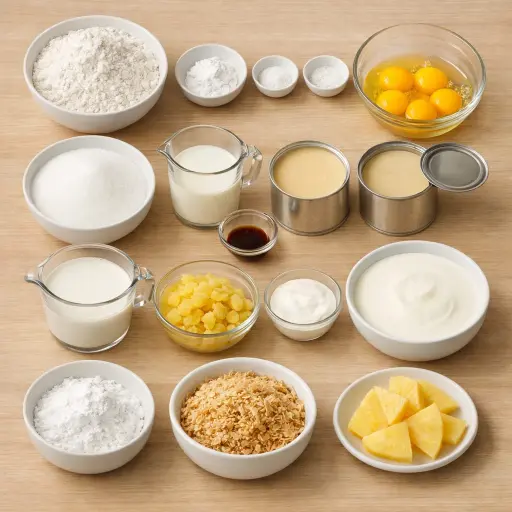 Ingredients for Coconut Pineapple Tres Leches Cake