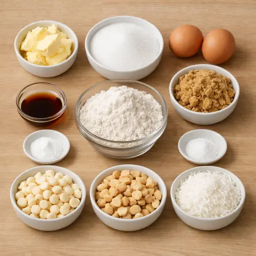 Ingredients for Coconut White Macadamia Nut Cookies