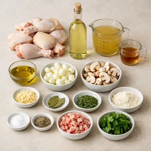 Ingredients for Coq au Vin Blanc