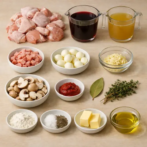Ingredients for Coq au Vin