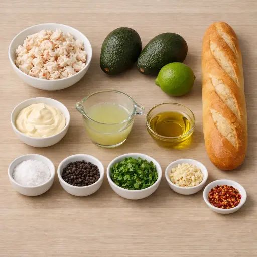 Ingredients for Crab and Avocado Crostini