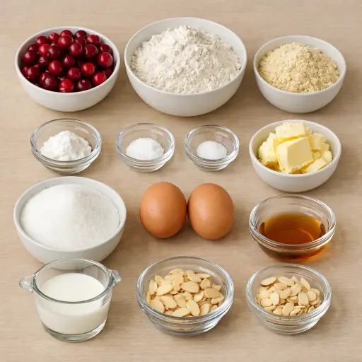 Ingredients for Cranberry Almond Delight Cake