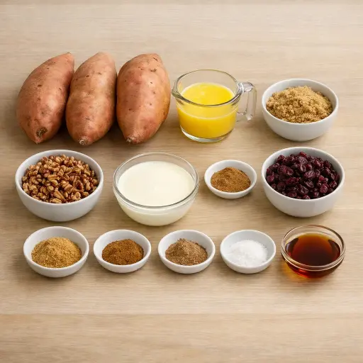Ingredients for Cranberry Pecan Sweet Potato Casserole