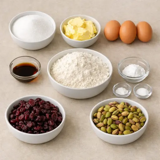 Ingredients for Cranberry Pistachio Biscotti