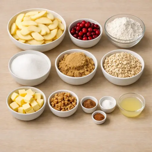 Ingredients for Cranberry Walnut Oatmeal Apple Crisp