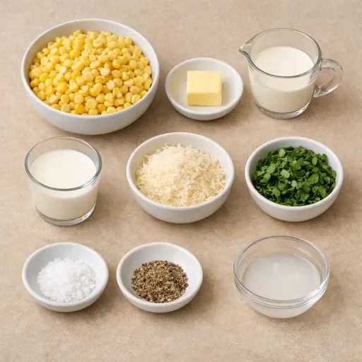 Ingredients for Creamed Corn with Basil and Parmesan