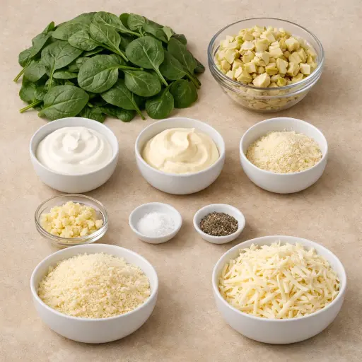 Ingredients for Creamy Artichoke Spinach Dip