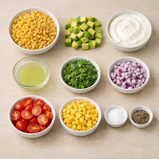 Ingredients for Creamy Avocado Macaroni Salad
