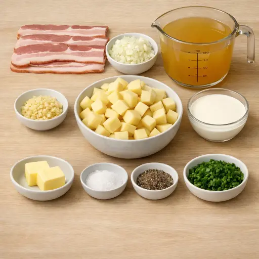 Ingredients for Creamy Bacon & Cheddar Potato Soup
