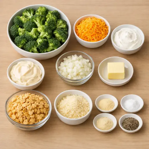 Ingredients for Creamy Broccoli Cheese Casserole