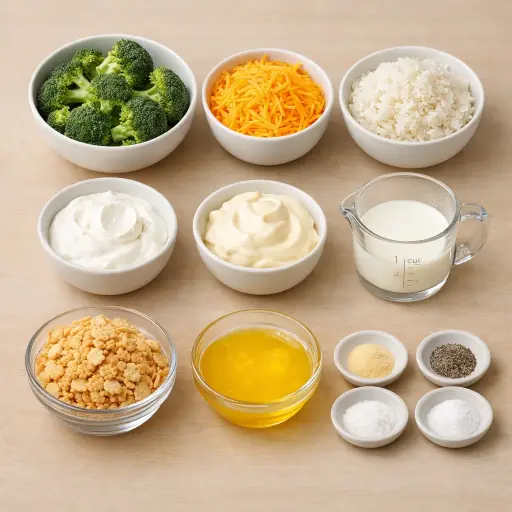 Ingredients for Creamy Cheddar Broccoli Casserole