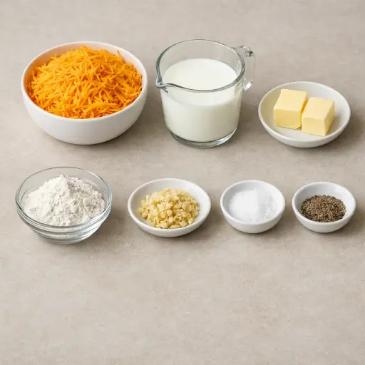 Ingredients for Creamy Cheddar Garlic Sauce