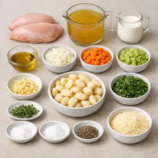 Ingredients for Creamy Chicken and Herb Gnocchi Soup