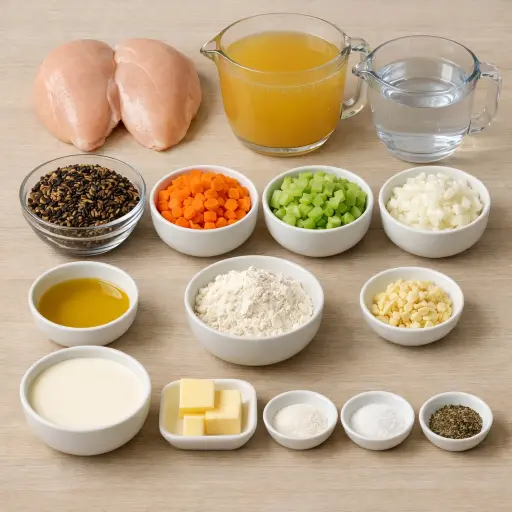 Ingredients for Creamy Chicken and Wild Rice Soup