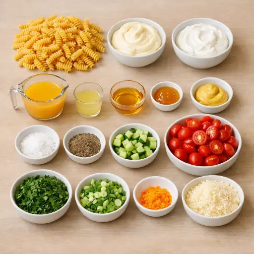 Ingredients for Creamy Citrus Pasta Salad