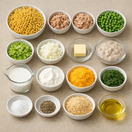 Ingredients for Creamy Dill Tuna Casserole