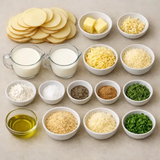 Ingredients for Creamy Garlic Herb Scalloped Potatoes