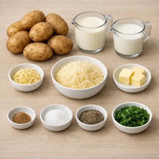 Ingredients for Creamy Garlic Parmesan Scalloped Potatoes
