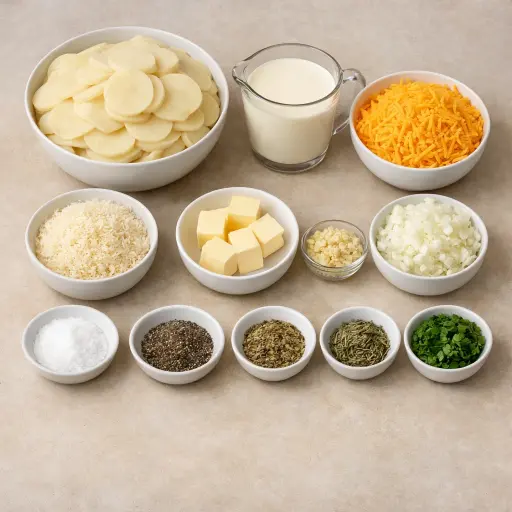 Ingredients for Creamy Garlic Scalloped Potatoes