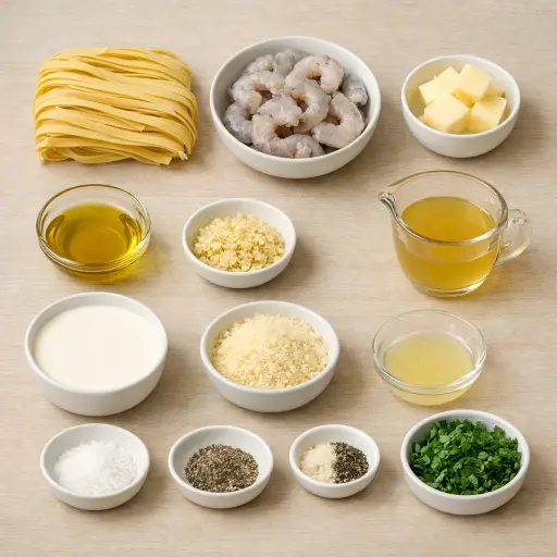 Ingredients for Creamy Garlic Shrimp Pasta