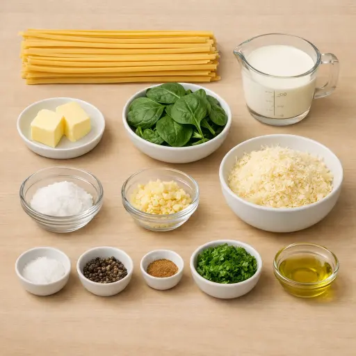 Ingredients for Creamy Garlic Spinach Fettuccine