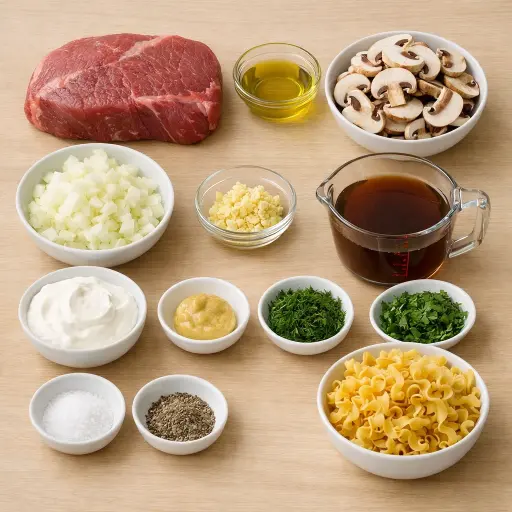 Ingredients for Creamy Herb Beef Stroganoff