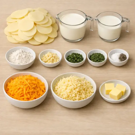 Ingredients for Creamy Herb Cheesy Scalloped Potatoes
