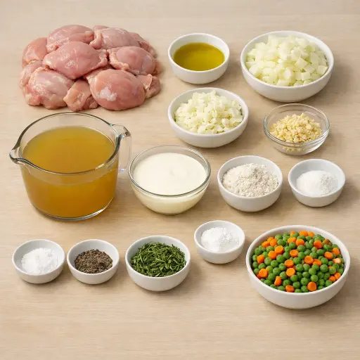 Ingredients for Creamy Herb Chicken and Dumplings