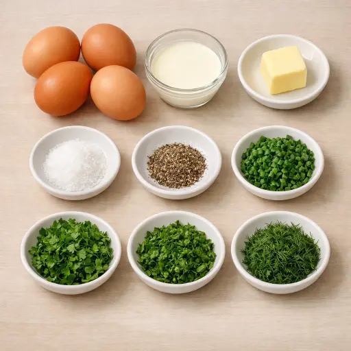 Ingredients for Creamy Herb Infused Scrambled Eggs