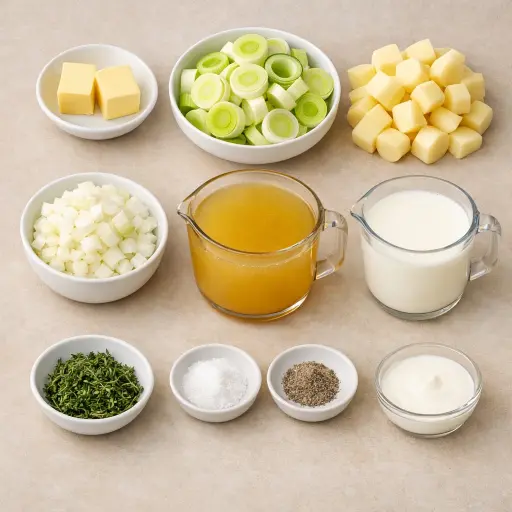 Ingredients for Creamy Leek and Potato Soup with Thyme