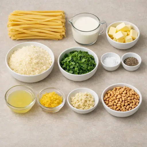 Ingredients for Creamy Lemon Basil Fettuccine Alfredo