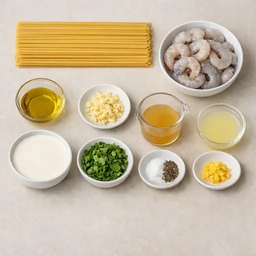 Ingredients for Creamy Lemon Basil Shrimp Pasta