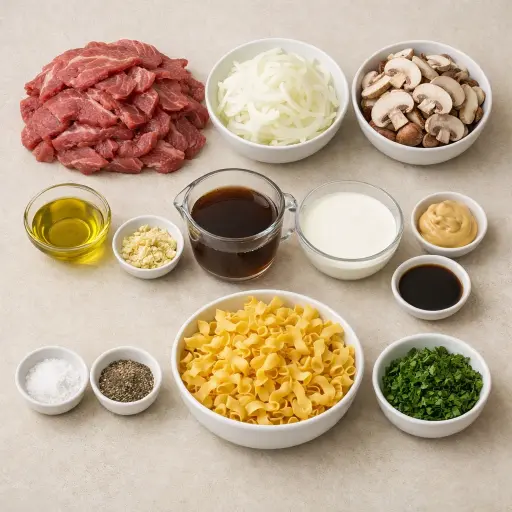 Ingredients for Creamy Mustard Beef Stroganoff