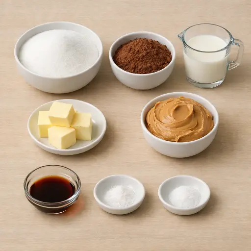 Ingredients for Creamy Peanut Butter Chocolate Fudge