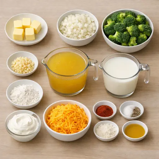 Ingredients for Creamy Potato Broccoli Cheddar Soup with a Twist