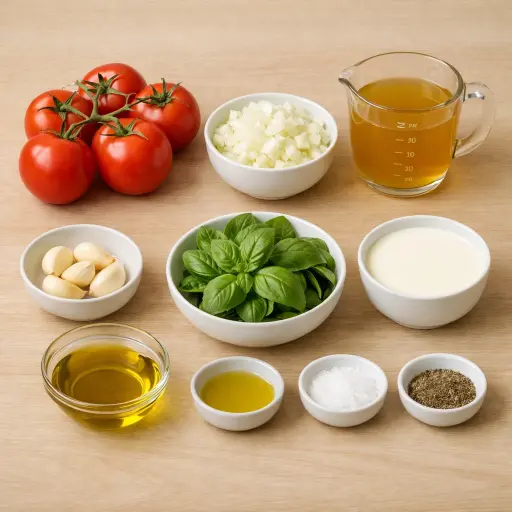 Ingredients for Creamy Roasted Tomato Basil Soup