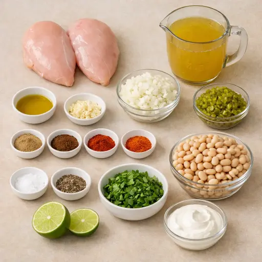 Ingredients for Creamy Southwest White Chicken Chili