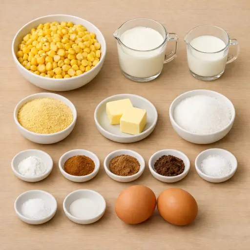Ingredients for Creamy Spiced Corn Pudding