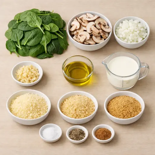 Ingredients for Creamy Spinach & Mushroom Bake