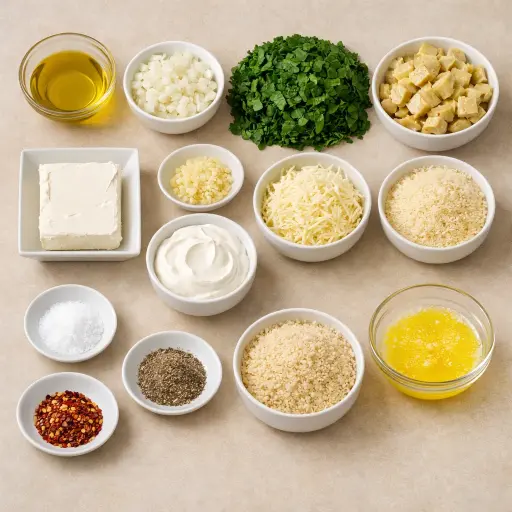 Ingredients for Creamy Spinach and Artichoke Bake