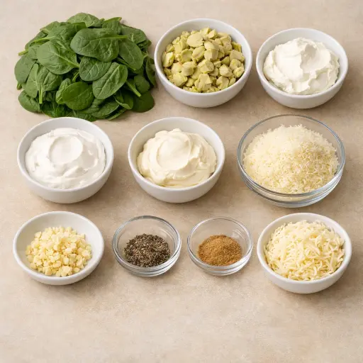 Ingredients for Creamy Spinach and Artichoke Dip