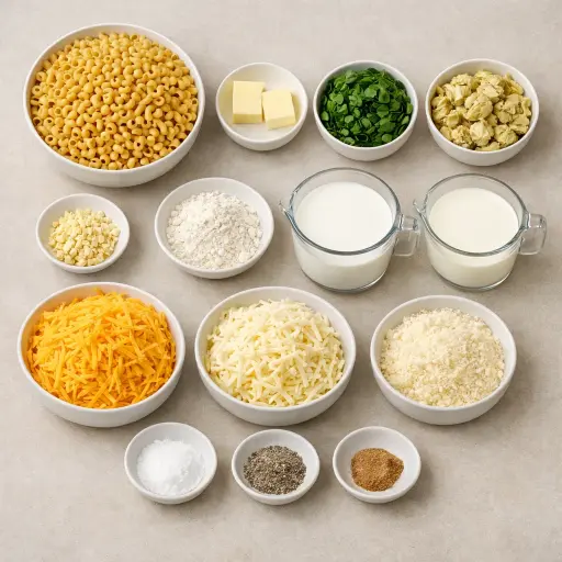 Ingredients for Creamy Spinach and Artichoke Mac & Cheese