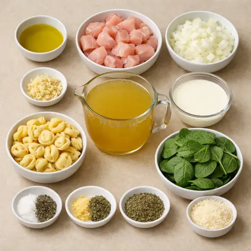 Ingredients for Creamy Spinach and Chicken Tortellini Soup