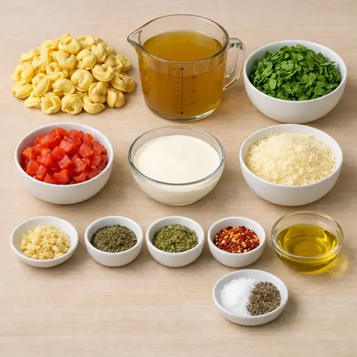 Ingredients for Creamy Spinach Tortellini Soup