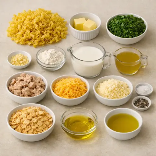 Ingredients for Creamy Spinach Tuna Noodle Casserole