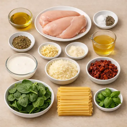 Ingredients for Creamy Tuscan Chicken Pasta