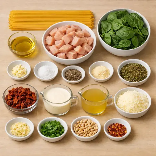 Ingredients for Creamy Tuscan Chicken Spaghetti
