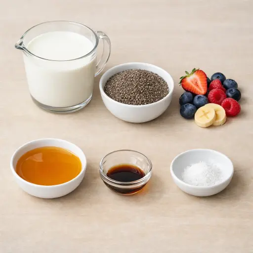 Ingredients for Creamy Vanilla Almond Chia Pudding