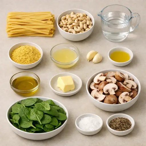 Ingredients for Creamy Vegan Alfredo Pasta